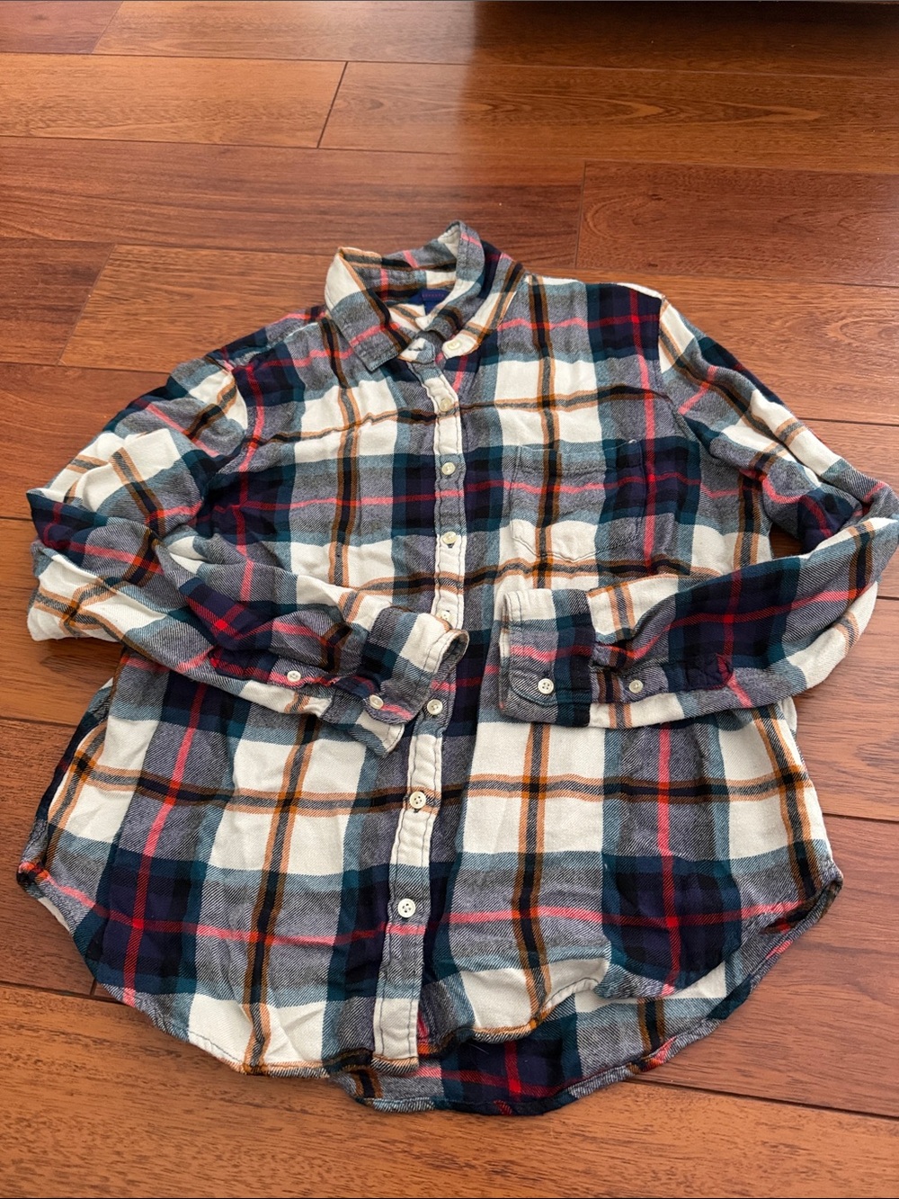 Aéropostale Plaid Button-Up Shirt in Teal, Brown, Cream